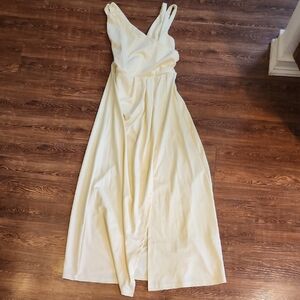 Elegant Yellow Cream Sleeveless Dress